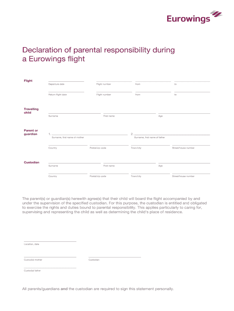Declaration of Parental Responsibility during a Eurowings  Form