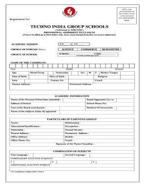 Techno India School Class Xi Admission  Form