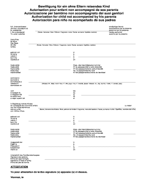 Autorisation Pour Enfant Non Accompagn De Ses Parent  Form