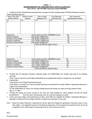 FORM 2 REIMBURSEMENT of CHILDREN EDUCATION ALLOWANCE Ref Nrcpb Res