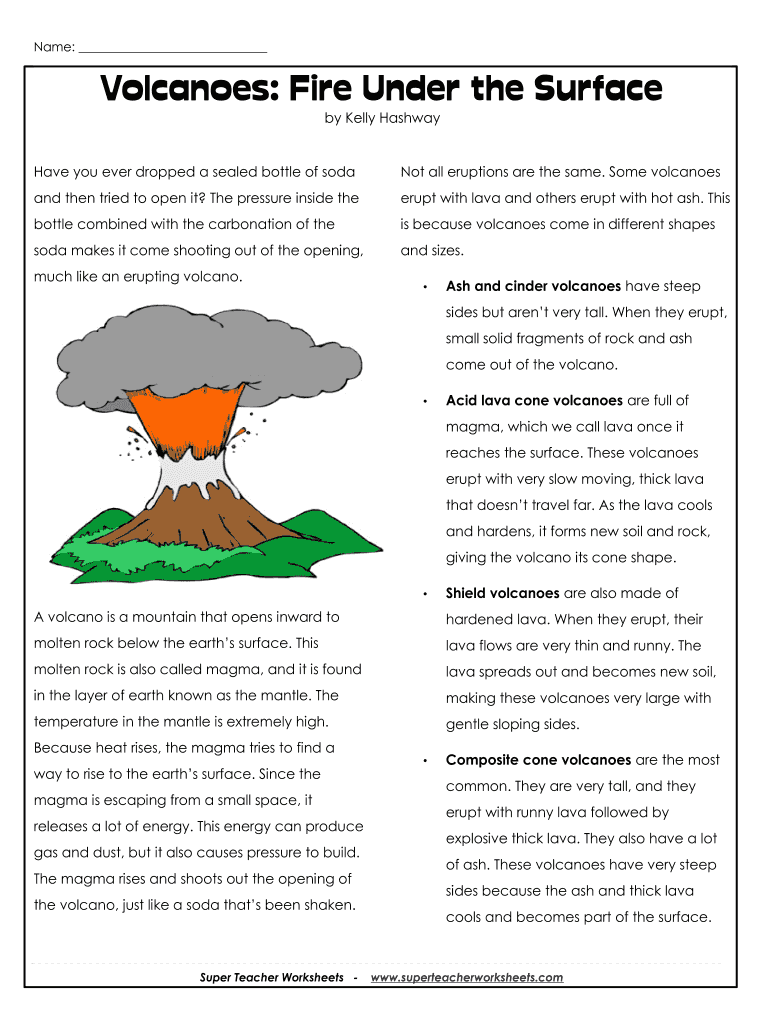 Volcanoe Nonfiction Readings 4th Grade  Form