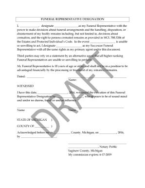 Michigan Funeral Representative Form