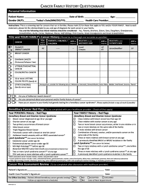 Cancer Family History Questionnaire Form