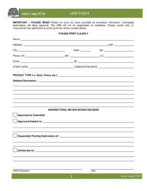 Silver Oaks HOA ARB FORM Silveroaksva