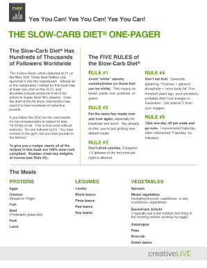 Slow Carb Diet One Pager  Form