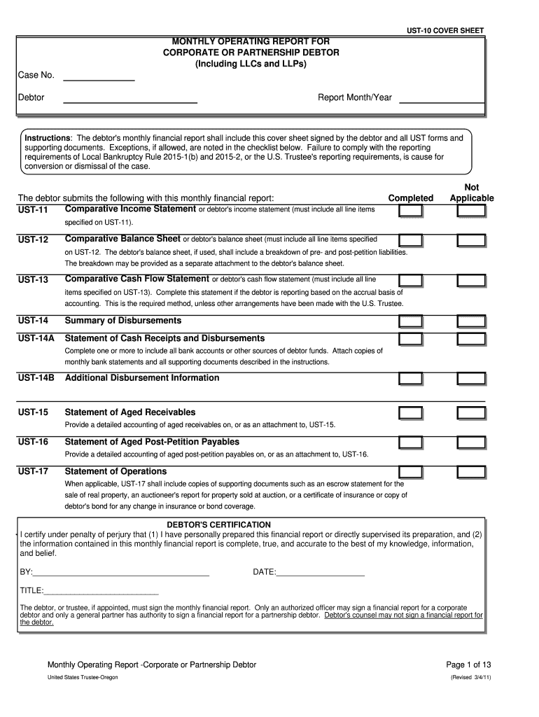  MONTHLY OPERATING REPORT for CORPORATE or PARTNERSHIP DEBTOR  Justice 2011-2024