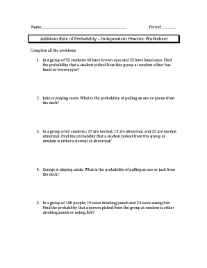Addition Rule of Probability Worksheet Answers PDF  Form