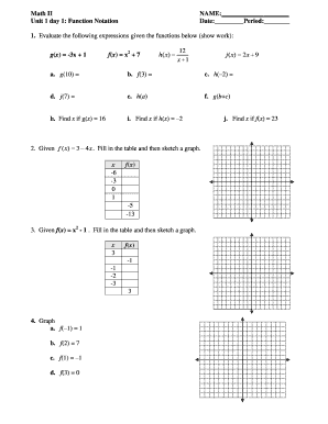 Function Notation Worksheet  Form
