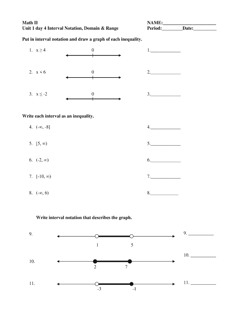 Interval Notation Worksheet PDF  Form