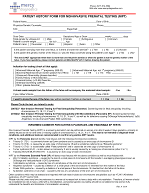 PATIENT HISTORY FORM for NON INVASIVE PRENATAL TESTING NIPT