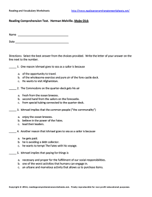 Moby Dick Worksheet  Form