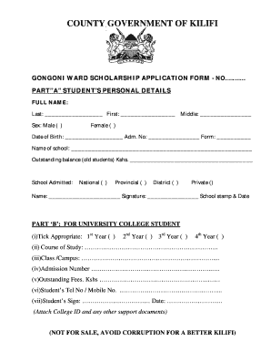 Kilifi County Gongoni Ward Bursary Application  Form