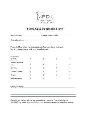 Fixed Case Feedback Form Palma Dental Laboratory