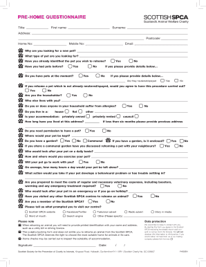 Sspca Rehoming Questionnaire  Form