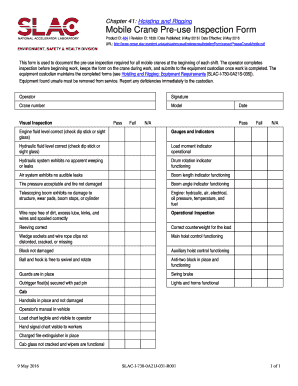  Mobile Crane Pre Use Inspection Form Hoisting and Rigging  Www Group Slac Stanford 2016