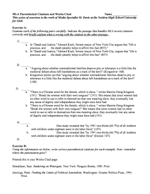 Mla Conventions for Using Parenthetical Citations Worksheet Answers  Form