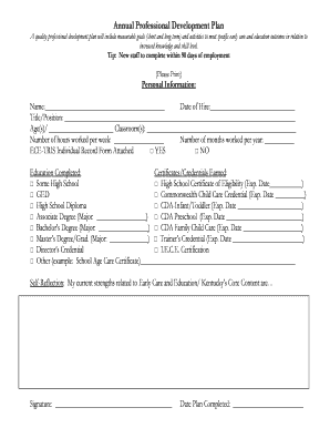 Annual Professional Development Plan Kidsfirstcecc  Form