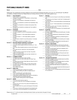 FOOTANKLE DISABILITY INDEX Ptefit Com  Form