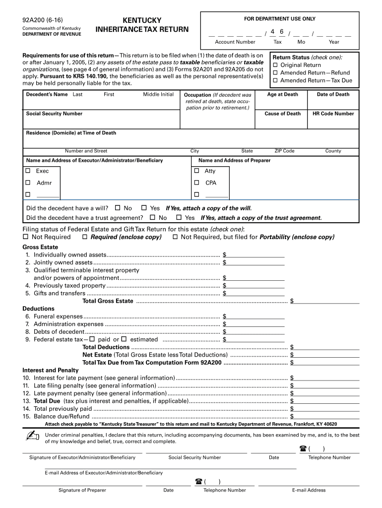  Kentucky Inheritance Tax Form 2016-2024