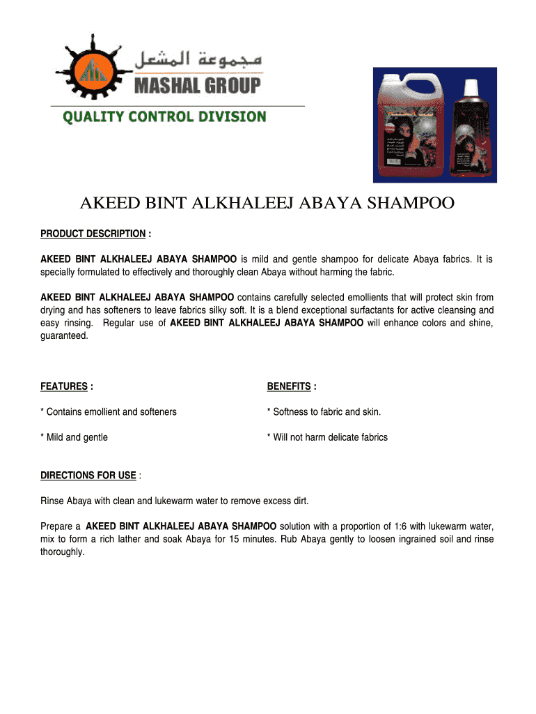 Get and Sign AKEED Abaya Shampoo Msds  Mashalchemicals Com  Form