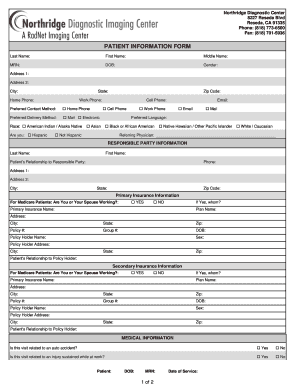 PATIENT INFORMATION FORM Sfvimaging Com