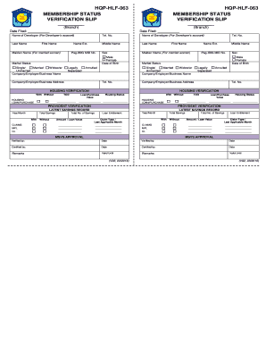 HQPHLF063 MEMBERSHIP STATUS VERIFICATION SLIP HQPHLF063 MEMBERSHIP STATUS VERIFICATION SLIP Branch Branch Date Filed Date Filed   Form