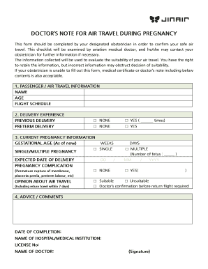 DOCTOR S NOTE For AIR TRAVEL During PREGNANCY Form Fill Out And Sign 