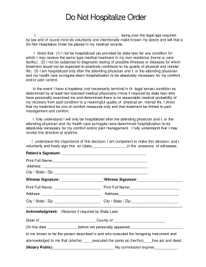 Do Not Hospitalize Order Form PDF