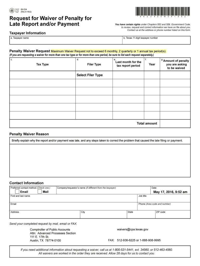  Comptroller of Public Accts Form 89 224 2016