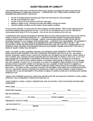 GUEST RELEASE of LIABILITY Richmond Hunting Club Richmondhuntingclub  Form