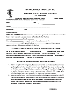 Rv Lot Rental Agreement  Form