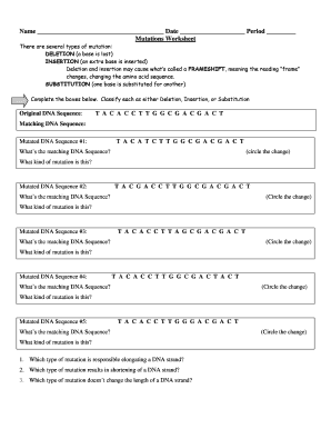 Mutations Worksheet  Form