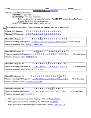 Mutations Worksheet  Form