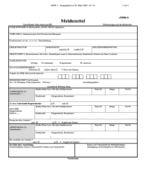 Meldezettel PDF  Form