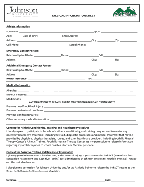 JU Athlete Info Foothills Physical Therapy Center  Form