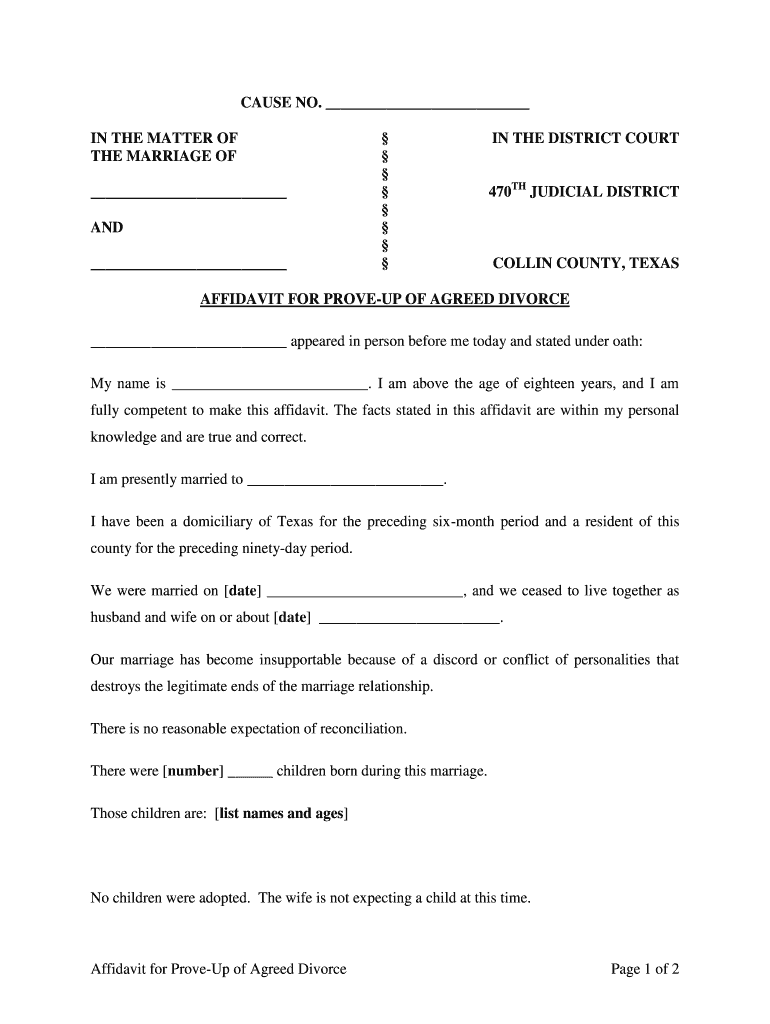 Affidavit for Divorce  Form