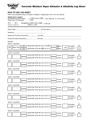 Moisture Test Log Sheet 12 151 60  Form