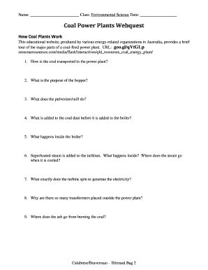 Coal Power Plants Webquest Answer Key  Form