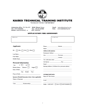 Kaiboi Technical Training Institute Application Form
