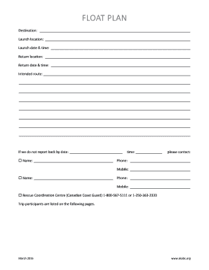 Kayak Float Plan  Form