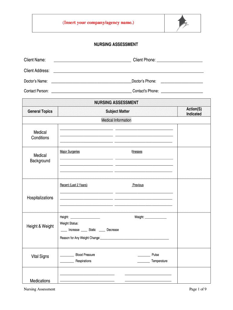 NURSING ASSESSMENT Client Name Client Phone Client Address Doctors Name Doctors Phone Contact Person Contacts Phone NURSING ASSE  Form