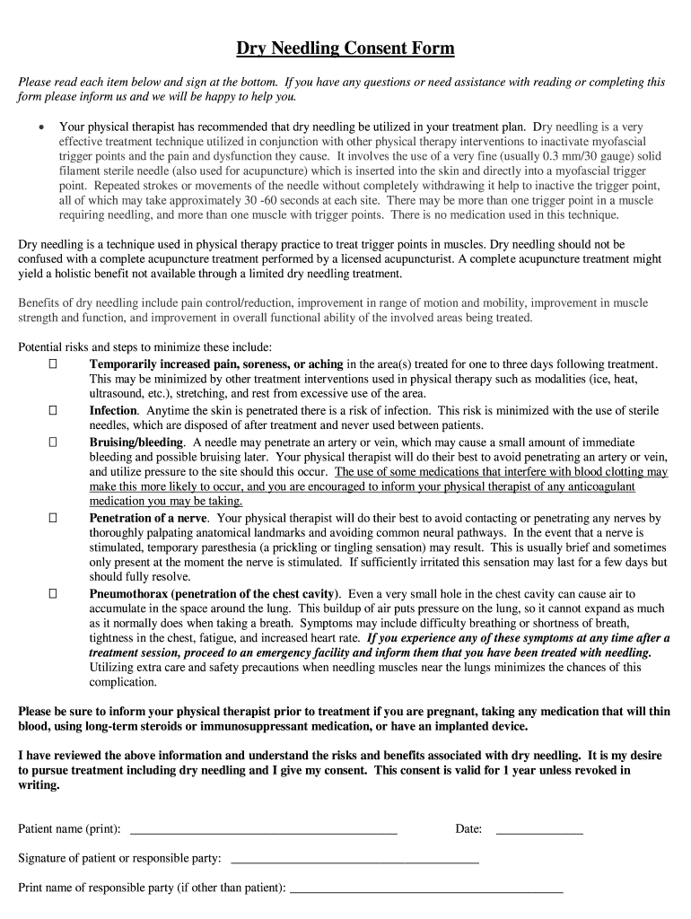 Dry Needling Consent Form Template