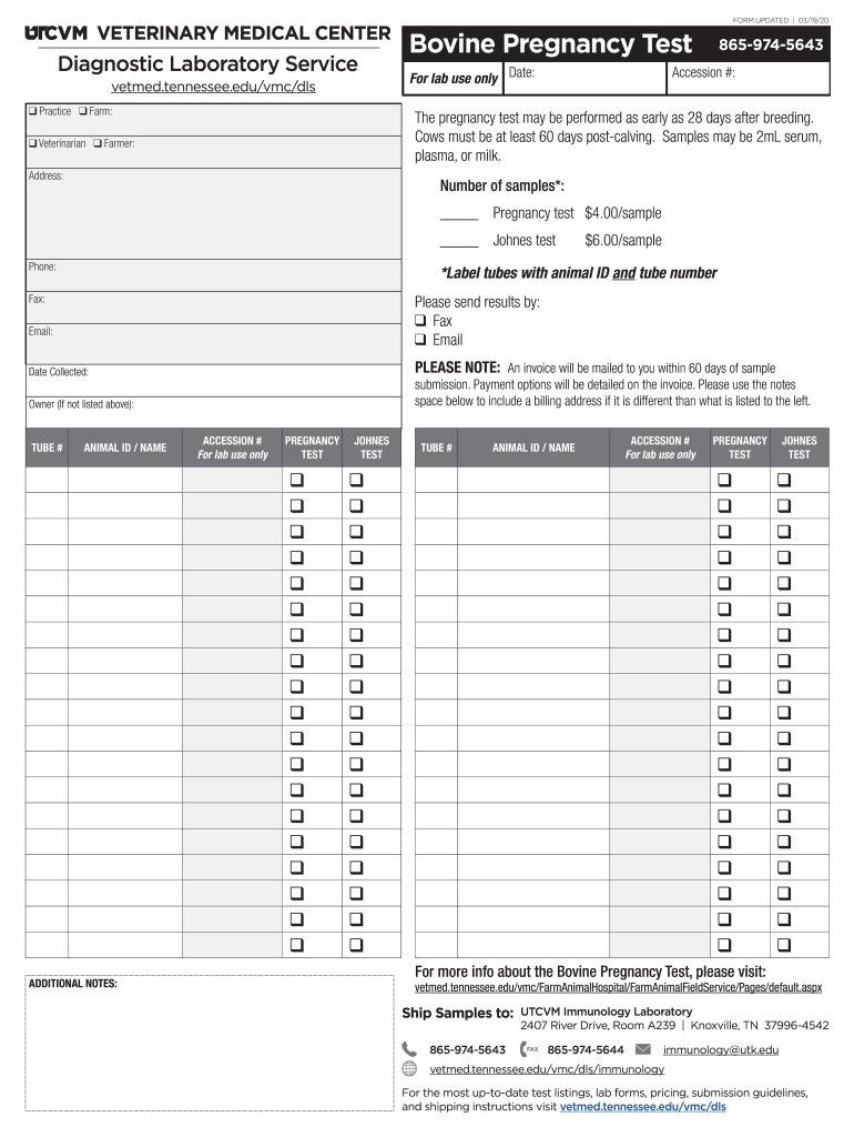  UTCVM DLS Bovine Pregnancy Test Form 2020-2024