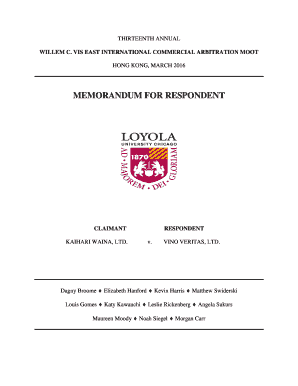 VIS EAST INTERNATIONAL COMMERCIAL ARBITRATION MOOT HONG KONG, MARCH MEMORANDUM for RESPONDENT CLAIMANT KAIHARI WAINA, LTD  Form