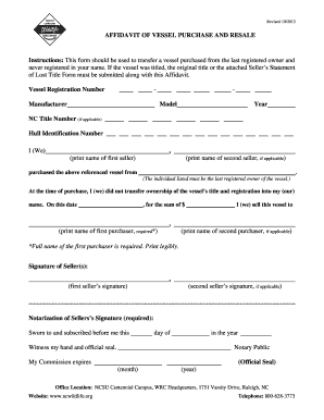 AFFIDAVIT of VESSEL PURCHASE and RESALE  Form