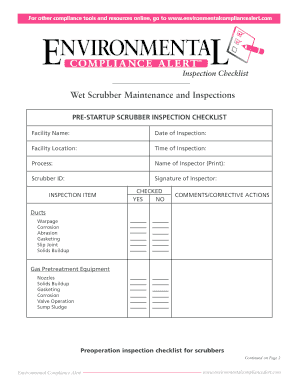 Wet Scrubber Maintenance Checklist  Form