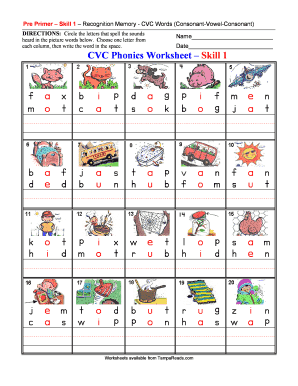 CVC Phonics Worksheet Skill 1 Kindergartenpro Com  Form