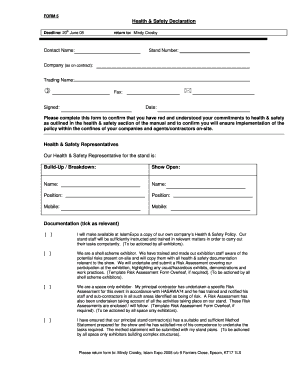 Health and Safety Declaration Form Template