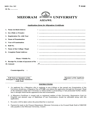Migration Certificate Mizoram  Form