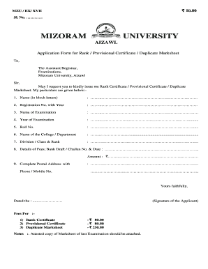 Mzu Marksheet  Form